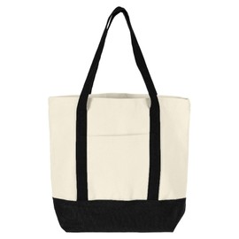 sourcing map Canvas Tote Bag,1Pcs 16" x 14" x 4" Reusable Canvas Bag Tote Bag with an External Pocket, Stylish Canvas Tote Bags - Multipurpose Canvas Shopping Bag (Black)