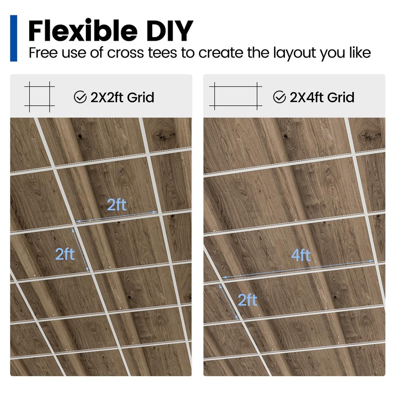 Muzata 10Pack White Wall Molding Drop Ceiling Grid Kit Total