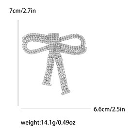 Delicate Rhinestone Bow Brooches Lapel Pins for Women Girls Fashion Elegant Sparkly Crystal Ribbon Brooch Pin for Dresses Suit Shirt Hat Bag Ceremony Classic Clothes Accessories Jewelry (Silver)