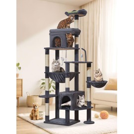 Taoqimiao MS032G 83In Cat Tree for Indoor Cats Large Adult, XXL-Cat Tower, Suitable 20lb+ Heavy Duty Large Cats, 2 Luxurious Cat Cando with 8 Scratching Posts,Oversized Metal Hammocks,Smoke Gray