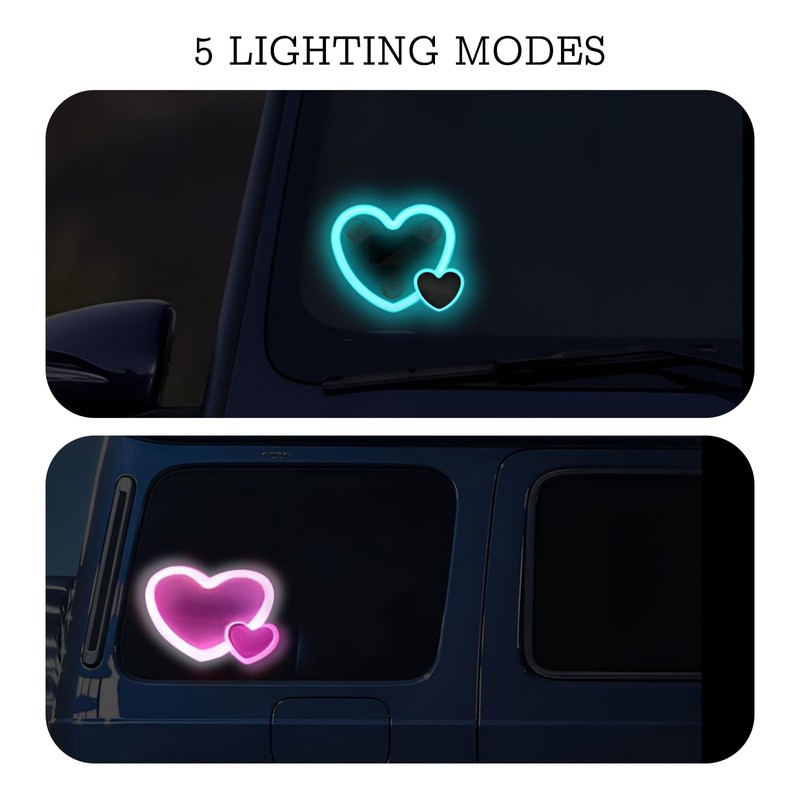 Solar Powered Car LED Ambient Light - Double Heart Shaped
