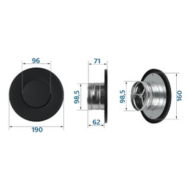 SYSTERM Ventilation Ventilation Plate Valve Black Round Disc Valve Exhaust Valve or Supply Air Valve Metal with Mounting Ring Anemostat Ceiling Valve Ventilation Valves (100 mm)