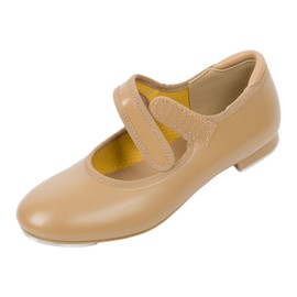 Linodes Economy Unisex-Child Upgraded Easy Strap Tap Shoe for Girls and Boys Maryjane Dance Flat-Brown-1M-Little Kid