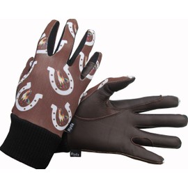 Ryda Childerns Horseshoe Design Leather Horse Riding Gloves (Brown, Small)