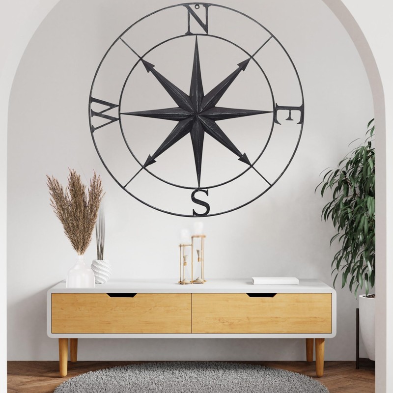 Bellaa 27451 North Star Metal Wall Decor Nautical Compass Coastal