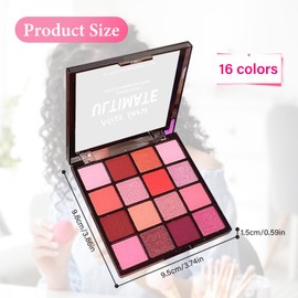 Pink Red Eyeshadow Palette, Matte Glitter Eyeshadow Pallets For Women, Pink Eyeshadow Palette Red Eye Shadow, 16 Colour Long Lasting Highly Pigmented Waterproof Eye MakeUp Palettes