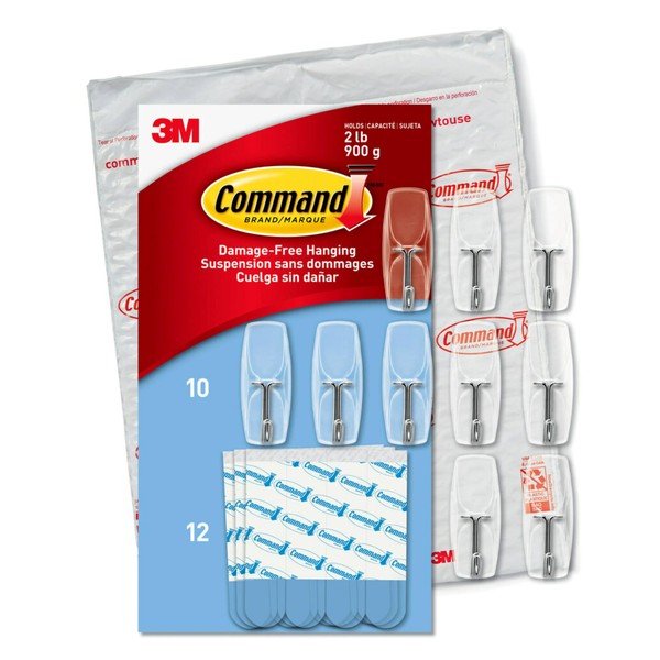 Command Medium Clear Wire Toggle Hooks,10 Wall Hooks and 12