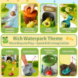 Yrkidstoi Water Table with Pump, 12-in-1 Dino Mist Spray Water Park, Toddler Water Play Table with Kitchen Play Sink – Watertable for Kids Ages 4-6 Summer Outdoor Play