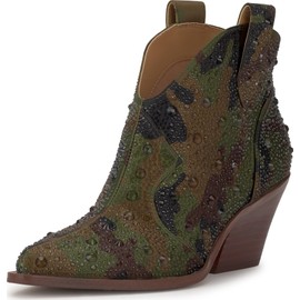 Jessica Simpson Women's Zadie Ankle Boot, Forest Camo Satin, 6.5