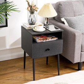 VECELO Modern Night Stand,Square Side Table,End Table with Drawer and Storage Space for Bedroom and Living Room,Bedside Table