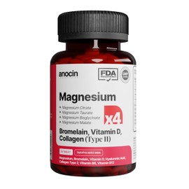 anocin MAGNEZYUM X4 COMPLEX CİTRATE, TAURATE, BİSGLYCİNATE, MALATE + BROMELAİN + KOLAJEN+ H.ASİT+D+B12+B6 30 tablet