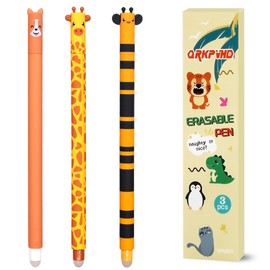 QRKPVHD Set of 3 Gel Eraser Pens - Bee Giraffe Corgi of Ink Black Black Red Temperature Sensitive Tip Diameter 0.7mm (3-B)