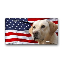Yellow Labrador on American Flag License Plate