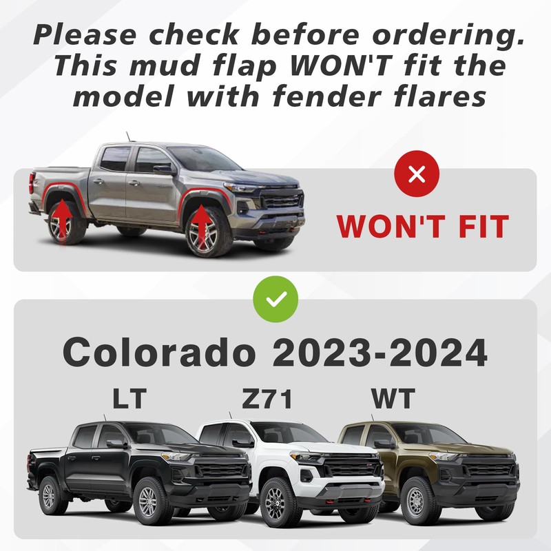 Muslogy for 2023+ Colorado Mud Flaps Without Fender Flare Front