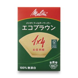 Melitta PE-14GBN Filter Paper, 4-8 Cups, Eco Brown, FSC Mix, 1x4, Natural Brown, 100 Sheets