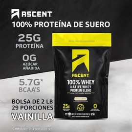 Ascent Native Fuel Whey Polvo Proteínico con Suero de Leche Nativo, sin Ingredientes Artificiales, sin Gluten, Sabor Vainilla