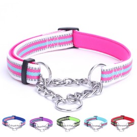 Alainzeo Reflective Martingale Dog Collars, Adjustable Soft Neoprene Padded Breathable Nylon Pet Collar for Puppy, Medium and Large Dogs,Rose Red,S