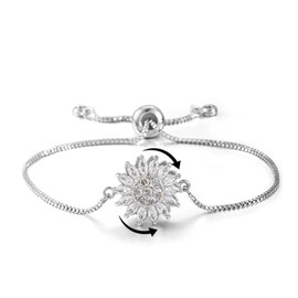 Spinning Sunflower Bracelet for Women Adjustable Flowers Rhinestone Fidget Bracelet Sparkly Flowers Anxiety Wrist Bracelets Cubic Zircon Sunflowers Statement Bracelets Worry Relieving Jewelry