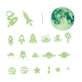 Generic Nursery Room Wall Sticker Set Glow Dark Stars and Spaceship Decals for Boys and Girls Decor