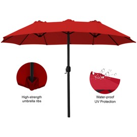 ABCCANOPY 15FT Double-Sided Aluminum Table Patio Umbrella Garden Large Umbrella,Swimming Pool 12+Colors,Red