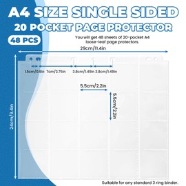 Sekonow 48 Sheets Coin Flip Sleeves for 3 Ring Binder, (2x2in, 960 Pockets), Photo Slide Page Protectors, Top Loading Clear Cardboard Coin Holder Organizer Collection Supplies