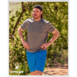 Spyder Mens Athletic Shirts - Moisture Wicking Short Sleeve Crewneck Workout Shirts for Men - Relaxed Fit Mens Shirts for Gym, Size Medium, Gravel