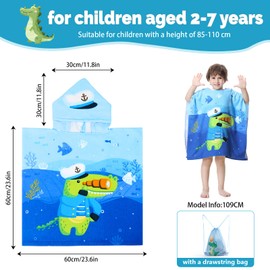 MOKANI Children's Bath Poncho with Hood, Microfibre Towel Poncho Children with Drawstring Bag, Soft and Absorbent Beach Towel Bath Towel Children for Girls, Boys (Child Height: 85-110 cm)