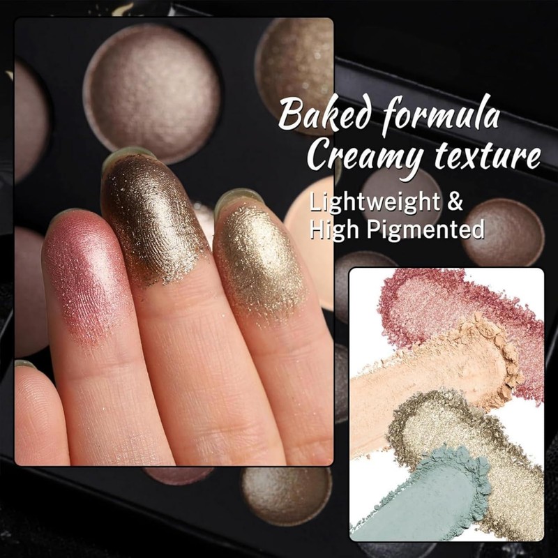Baked Eye Shadow Makeup Palette, 16 Colors, High Color, Long