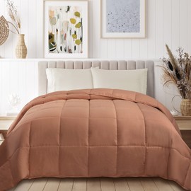SUPERIOR Classic All-Season Reversible Comforter, Comfy, Fluffy, Cozy, Lightweight, Decorative, Duvet Insert, Plush, Oversized Bedding Essential, Box Quilt Design, 4 Corner Loops, Twin XL, Camel