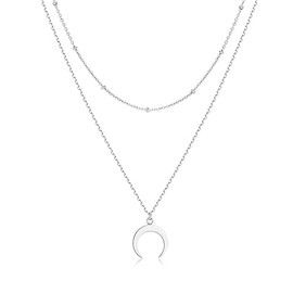 MARLION JEWELS Double Fine Chain and Half Moon Necklace in Gold Plated / Silver Plated Surgical Steel Ideal Gift Jewellery Women, Gold - silver, No Gemstone
