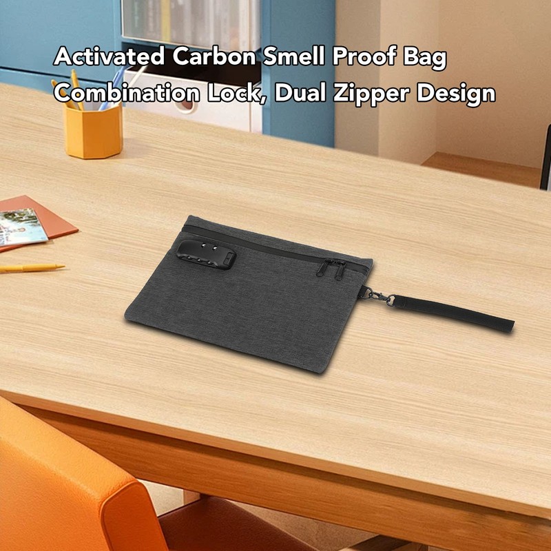 Activated Carbon Smell Proof Bag with Combination Lock Gray Smell