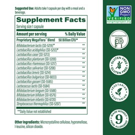 MegaFood MegaFlora Probiotic Plus - Probiotics for Women and Men Digestive Health - 50 Billion CFUs & 14 Strains - Immune Support Supplement - Vegetarian - 60 Capsules