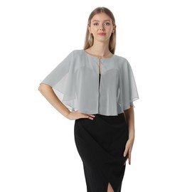 Chiffon Capelet Women's Soft capes Shawls and Wraps for Evening Dress Wedding Cape Cover Up (Silver gray)