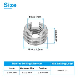 PATIKIL Selbstschneidende Gewindeeinsätze, 40 Stück M6 x M10 x 6mm 303 Edelstahl Gewindeadapter Reduzierer Schlitzschraube Reparatur Einsätze Muttern Hülse