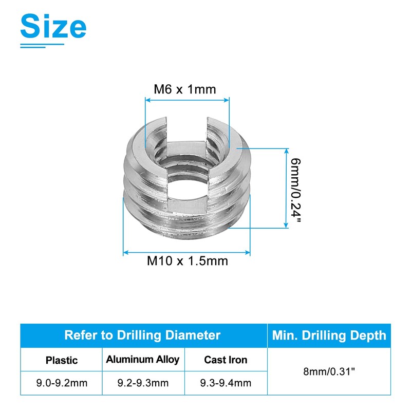 PATIKIL Selbstschneidende Gewindeeinsätze, 40 Stück M6 x M10 x 6mm