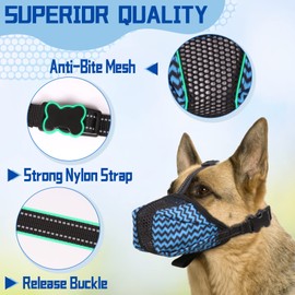 Dog Muzzle, Air Mesh Breathable Muzzle for Medium Large Sized Dogs to Anti & Prevent Biting Barking Chewing, Soft Basket Muzzle for German Shepherd Dog with Reflective & Adjustable Strap(Blue-M
