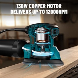 DOVAMAN DLS03A Detail Sander, 130W Palm Sander Tool, Dust Collection System, 12PCS Sandpaper, 12000RPM Compact Hand Tool for Wood Steel Surfaces