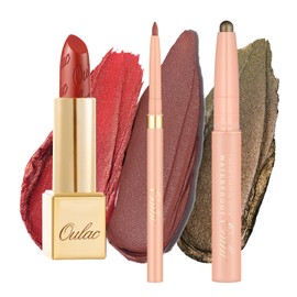 Oulac Lip & Eye Makeup Set 3PCS Included Shimmer Lipstick, Lipliner, Eyeshadow, Gift Lipstick for Women, 02+03+06