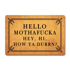 MjiejieM Funny Doormats Hello Mothafucka Hey Hi How Ya Durrn Welcome Mat for Entrance Way Rubber Back for Front Door Indoor Outdoor Cute Rugs 23.6"(L) x 15.7"(W)