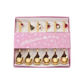 Set of 6 Christmas Spoons, Christmas Tea Spoons, Christmas Tableware, Christmas Cutlery, Coffee Spoon, Stainless Steel Christmas Spoon, Christmas Cutlery, Christmas Table Decoration (Gold)