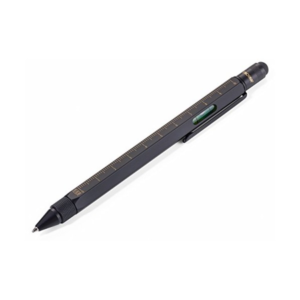 TROIKA CONSTRUCTION Multitasking Ballpoint Pen - PIP20/BG - Black/Gold - Centimetre and Inch Ruler - 1:20 m and 1:50 m Scale - Spirit Level - Slotted and Phillips Screwdriver - Stylus