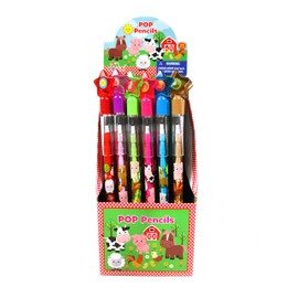 TINYMILLS 24 Pcs Farm Animals Stackable Push Pencil Assortment with Eraser for Party Favors Goodie Bag Stuffers VBS Classroom Rewards Pinata Fillers Carnival Prize Barnyard Party