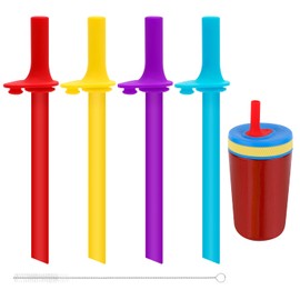 4pcs Replacement Straws with Bite Valve for Zak, BPA-Free Flexible Silicone Kids Straw Replacement with Cleaning Brush for Zak Designs Kelso 15oz Toddler Water Bottle Lid Accessories Parts(4 Colors)