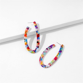 coadipress Multi Color Mottled Tortoise Shell Acrylic Resin Basic Big Circlee Hoop Earrings Lightweight U-Shaped Hoop Earrings Boho Statement Earrings Fashion for Women Jewelry (Colorful)
