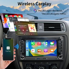 for Volkswagen Golf Jetta Beetle Passat Seat Polo Car Stereo with Wireless Carplay Android Auto, 7-inch Car Radio IPS Touch Screen with Bluetooth FM AM DSP HiFi Function