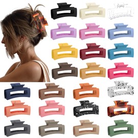 24 Pcs Medium Hair Claw Clips Set, 3.35 Inch Rectangle Claw Clips for Thick and Thin Hair Square Hair Clips for Women, Rectangle Hair Clips Banana Jaw Clips Hair Accessories for Girls (24 Colors)