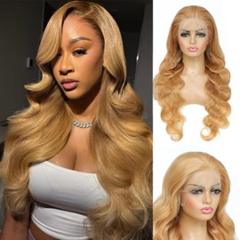Honey Blonde Lace Front Wig Human Hair 13x6 Body Wave Hd Lace Front Wigs Human Hair Pre Plucked 180 density Blonde Lace Frontal Wig 27# Colored Wavy Human Hair Wigs For Black Women 34 Inch