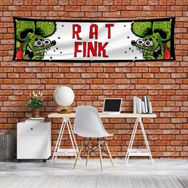 Rat Fink Motorcycle Racing Flag 2x8ft Funny Car Fans Banner for Room Wall Garage Man Cave Decor