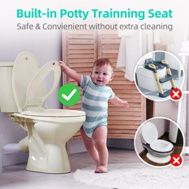 Elongated Toilet Seat with Built-in Potty Training Seat for Toddlers& Adults, Slow Close, Never Loosen, Heavy Duty, Ergonomic, Space Saving Toddler Toilet Seat, (Elongated 18.5", Oval, Bone/Almond)