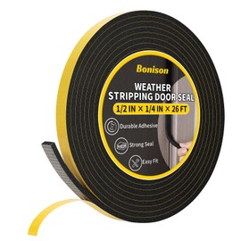 26Ft Weather Stripping Door Seal - 1/2" x 1/4" Door Seal Strip for Door Frame, High Density Foam Insulation Tape, Self Adhesive Soundproof Gap Filler for Doors, Windows, Sliding Door and AC Units